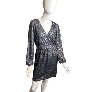 LOFT Black Sequin Long Sleeve Cocktail Dress